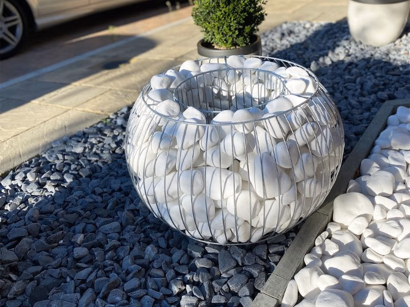 Snow-White Thassos marble pebbles 30–60 mm from Stones4Gardens — pure bright white rounded garden pebbles